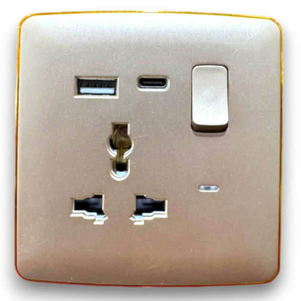 Multi 13A switched socket with neon&USB + type C